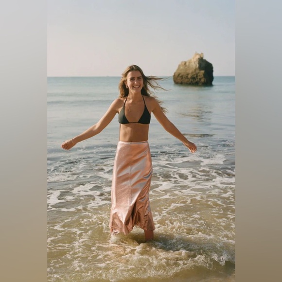 Tuckernuck x India Hicks London Skirt Size 4 NWT Gold Metallic Foil A-Line Midi - Picture 6 of 13